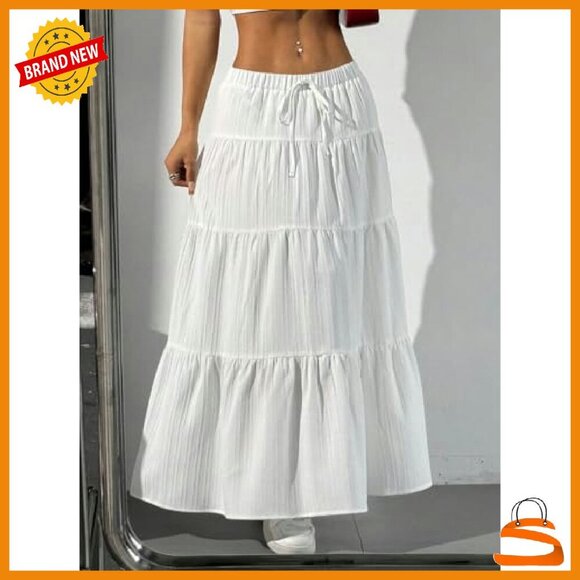 Boho Flowy Maxi Skirt with Ruffle Hem, Soft Fabric, A-Line Fit - Picture 8 of 8